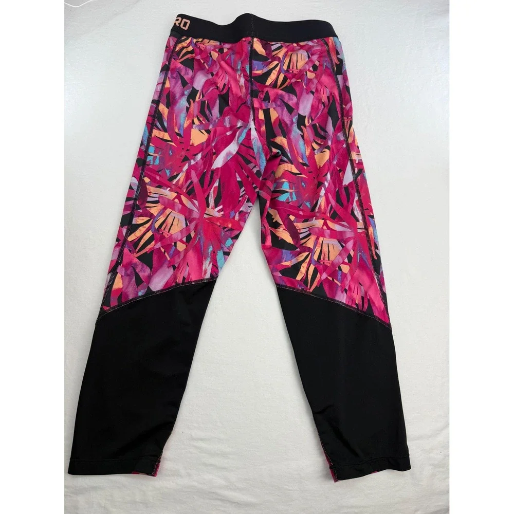 Nike Pro Dri-FIT Womens Tropical Palm Print Cropped Leggings Pink Purple Medium